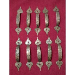 10‎ Vtg Metal Hammered Copper Color Drawer & Cabinet Door Handles 5"